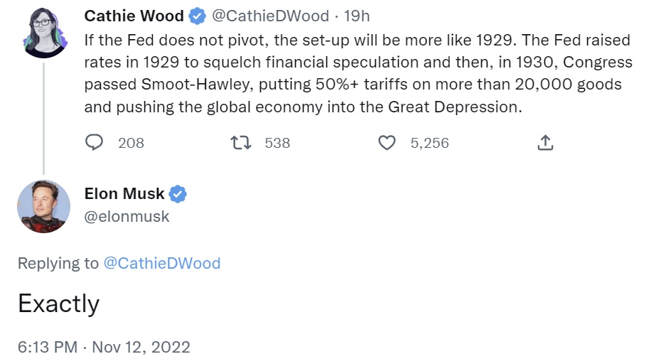 مدیر عامل Ark Invest هشدار داد که اقدامات فدرال رزرو می تواند منجر به رکود بزرگ مانند سال 1929 شود - ایلان ماسک موافق است
