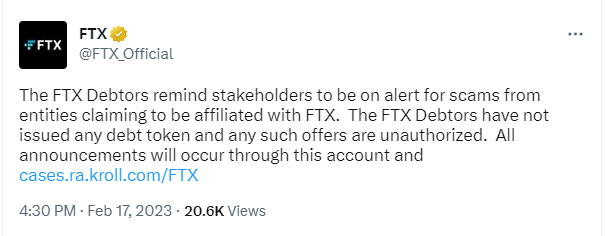 FTX از طریق توییتر (17/02/2023)
